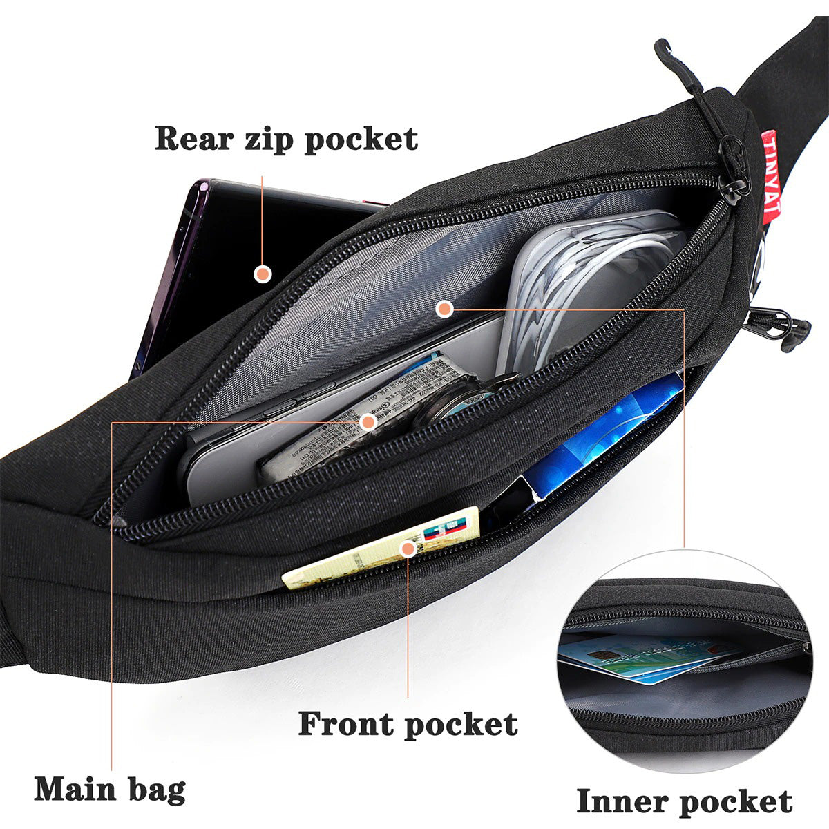 Waist Bag Running Cycling Pack Casual Purse Large Phone Belt Bag - PUPU