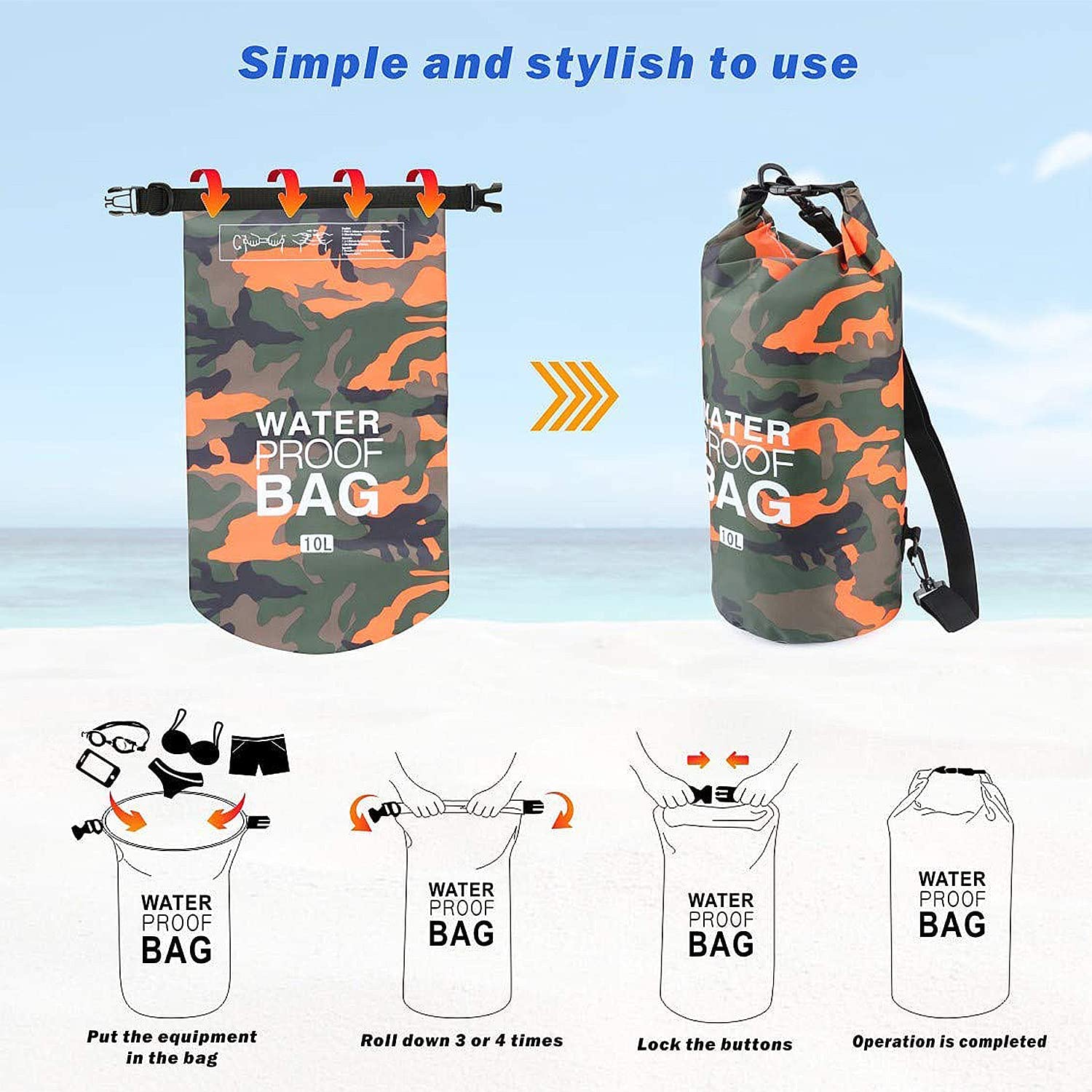 Camouflage Waterproof Backpack Portable Dry Bag for Water Sports - PUPU