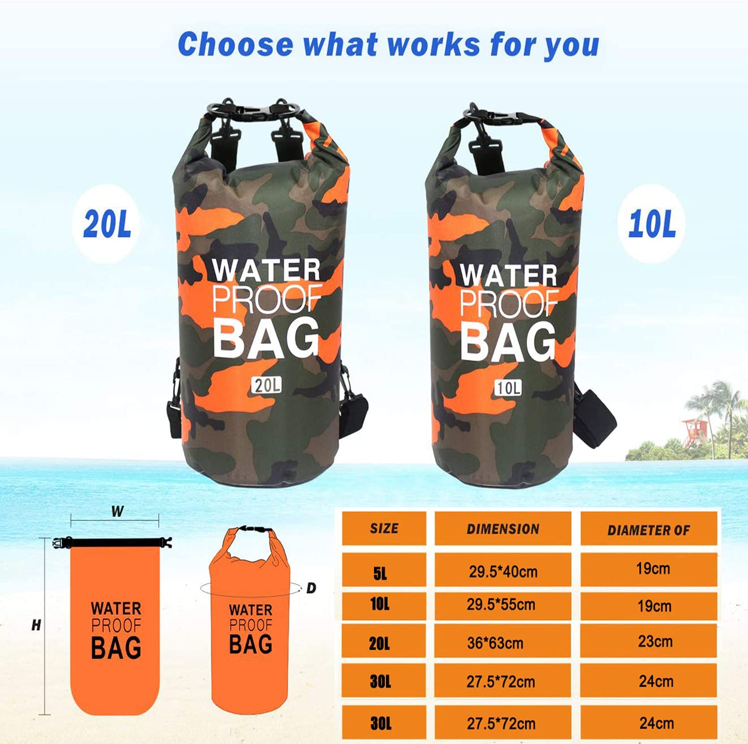 Camouflage Waterproof Backpack Portable Dry Bag for Water Sports - PUPU