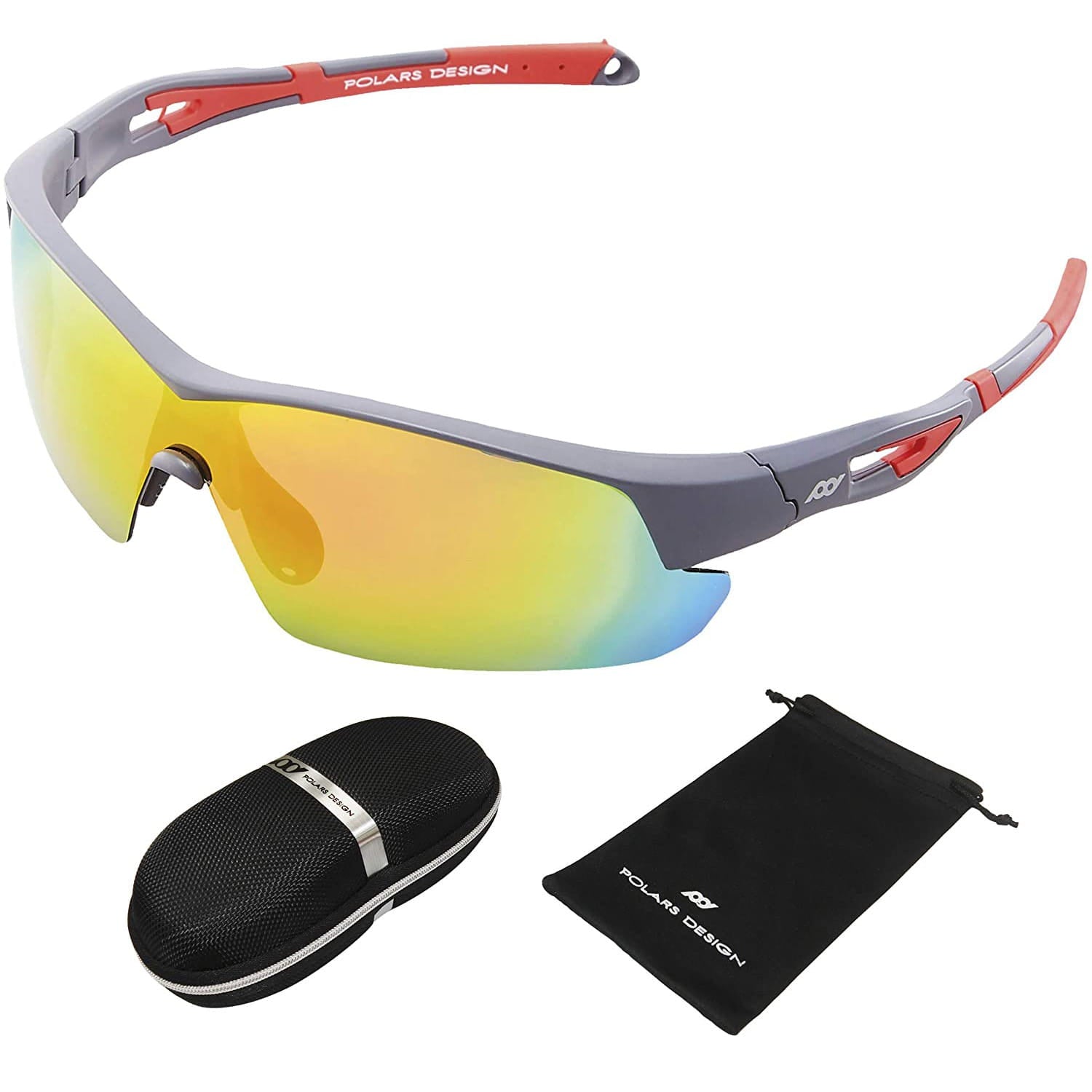 Polarized Sports Sunglasses UV Protection for Running Cycling, Grey Red
