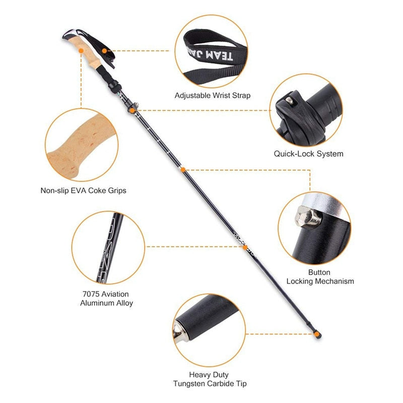 Foldable Carbon Fiber Trekking Pole Ultralight Hiking Sticks 2Pcs - PUPU