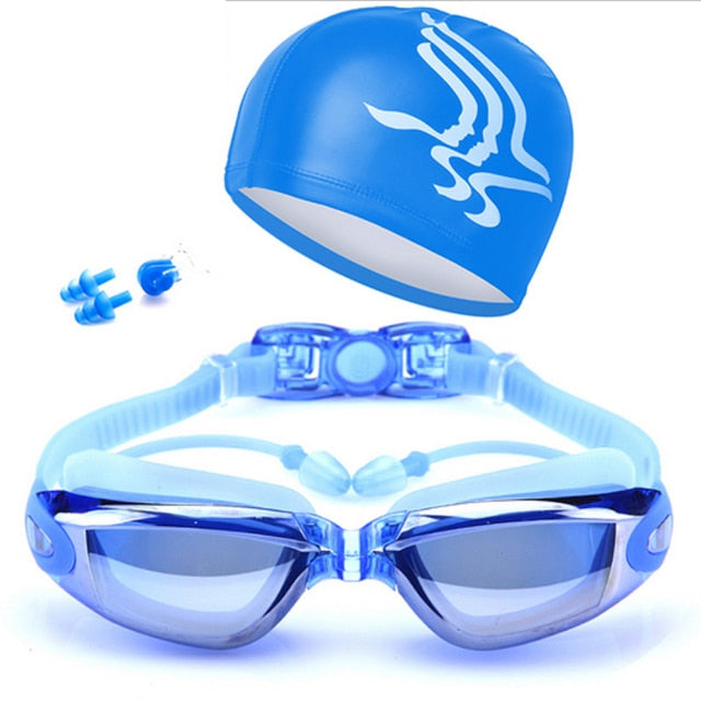 Swimming Goggles Anti-Fog with Nose Clip, Earplugs and Swimming Cap - PUPU
