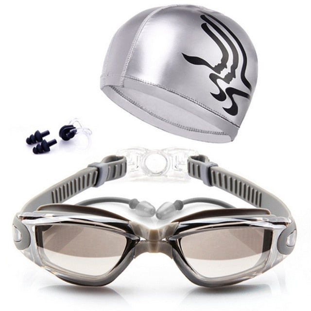 Swimming Goggles Anti-Fog with Nose Clip, Earplugs and Swimming Cap - PUPU