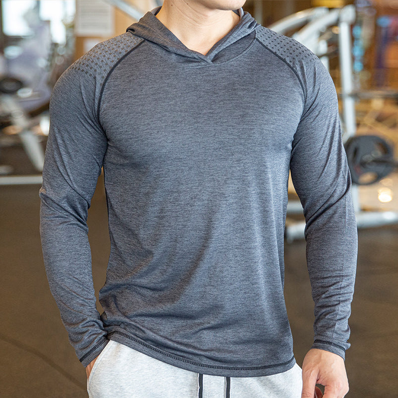 Men Quick-Dry Hooded T-Shirt Long Sleeve Slim Elastic Tops for Sports, Gray / M