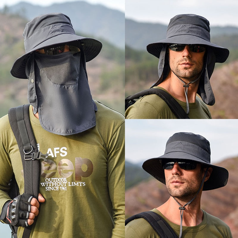 2024 Summer Hat Hiking Fishing Camouflage Boonie Hat Outdoor Sport Sun  Protection Face Mask Balaclava Bucket Caps and Mask Men