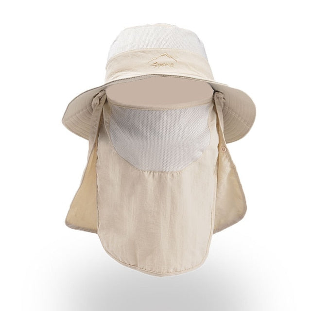 Fishing Hat UV Sun Protection Cap with Face Cover & Neck Flap, Beige