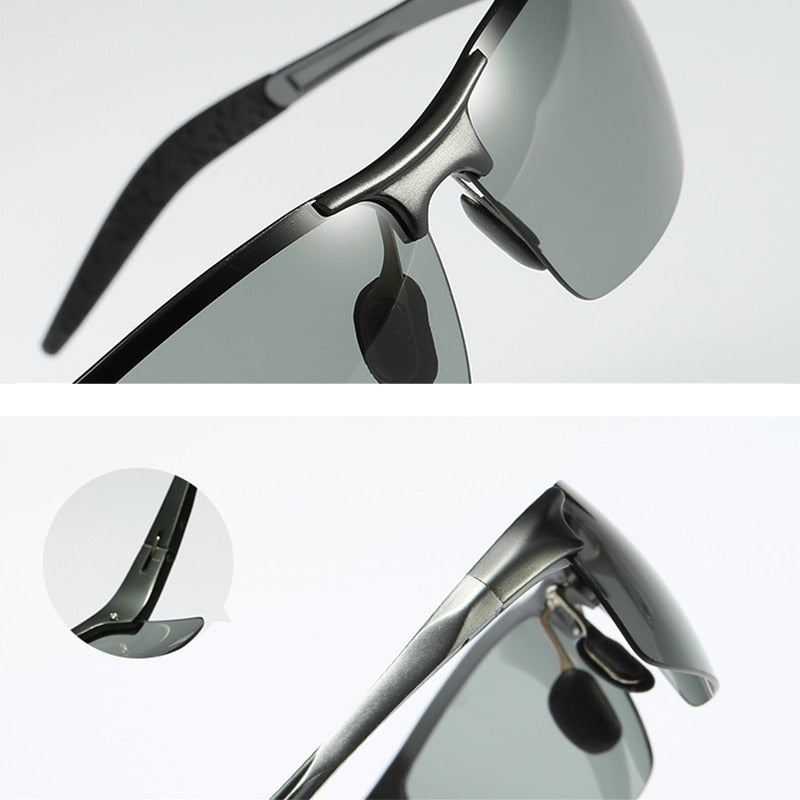 Aluminum Rimless Photochromic Sunglasses Men Polarized Day Night Driving Glasses - PUPU