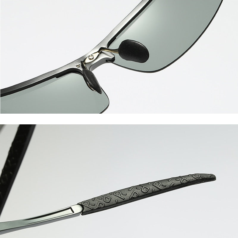 Aluminum Rimless Photochromic Sunglasses Men Polarized Day Night Driving Glasses - PUPU