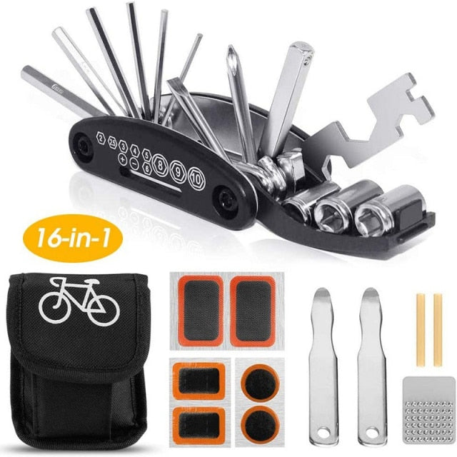 Bicycle Repair Tools Kit Bike Accessories Multi-Tool Set With Pump Tire Patch - PUPU