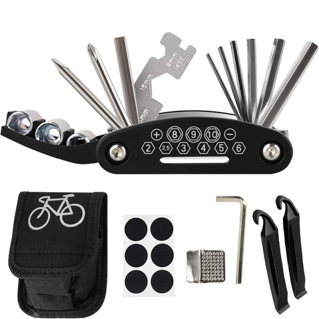 Bicycle Repair Tools Kit Bike Accessories Multi-Tool Set With Pump Tire Patch - PUPU