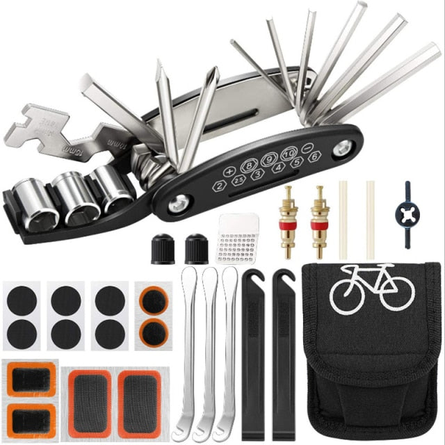 Bicycle Repair Tools Kit Bike Accessories Multi-Tool Set With Pump Tire Patch - PUPU