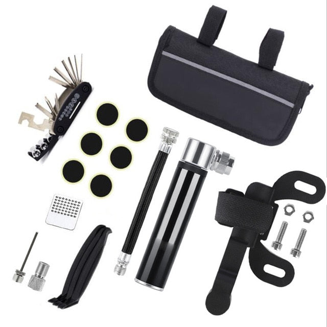 Bicycle Repair Tools Kit Bike Accessories Multi-Tool Set With Pump Tire Patch - PUPU