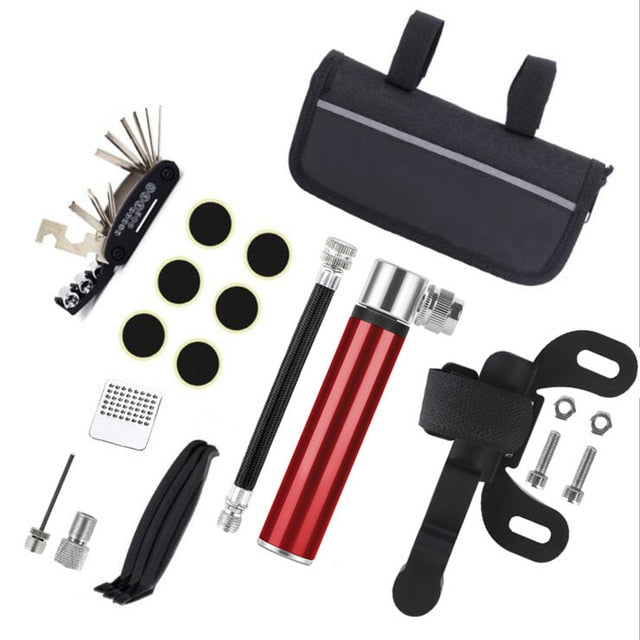 Bicycle Repair Tools Kit Bike Accessories Multi-Tool Set With Pump Tire Patch - PUPU