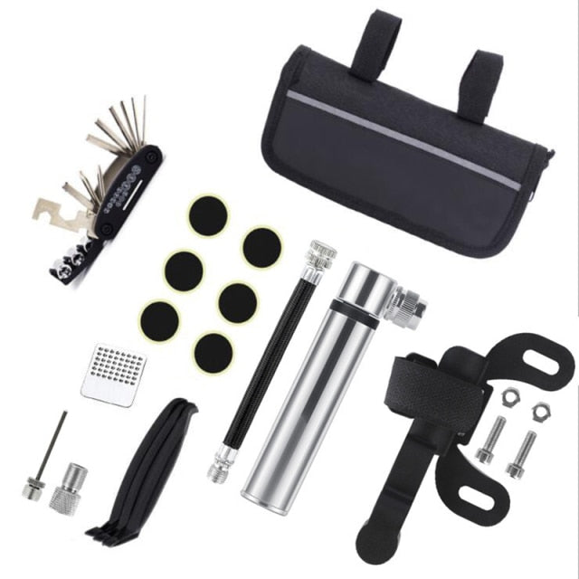 Bicycle Repair Tools Kit Bike Accessories Multi-Tool Set With Pump Tire Patch - PUPU