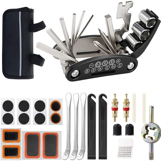 Bicycle Repair Tools Kit Bike Accessories Multi-Tool Set With Pump Tire Patch - PUPU