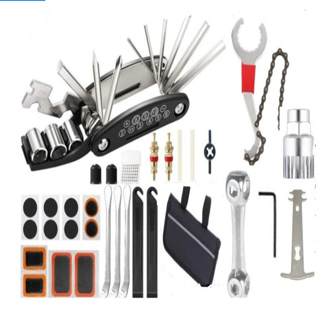 Bicycle Repair Tools Kit Bike Accessories Multi-Tool Set With Pump Tire Patch - PUPU