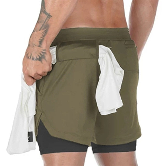 Men 2 In 1 Double-deck Quick-Dry Gym Sports Shorts - PUPU