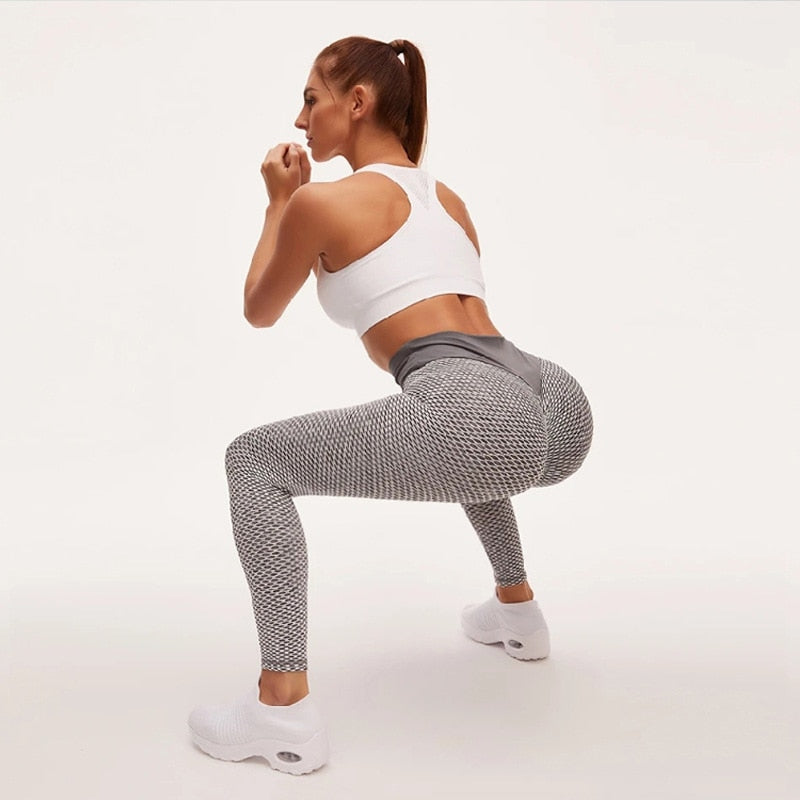 Women Grid Tights Yoga Pants Seamless High Waist Leggings – PUPU