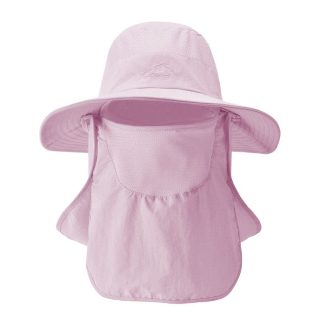 Fishing Hat UV Sun Protection Cap with Face Cover & Neck Flap, Pink
