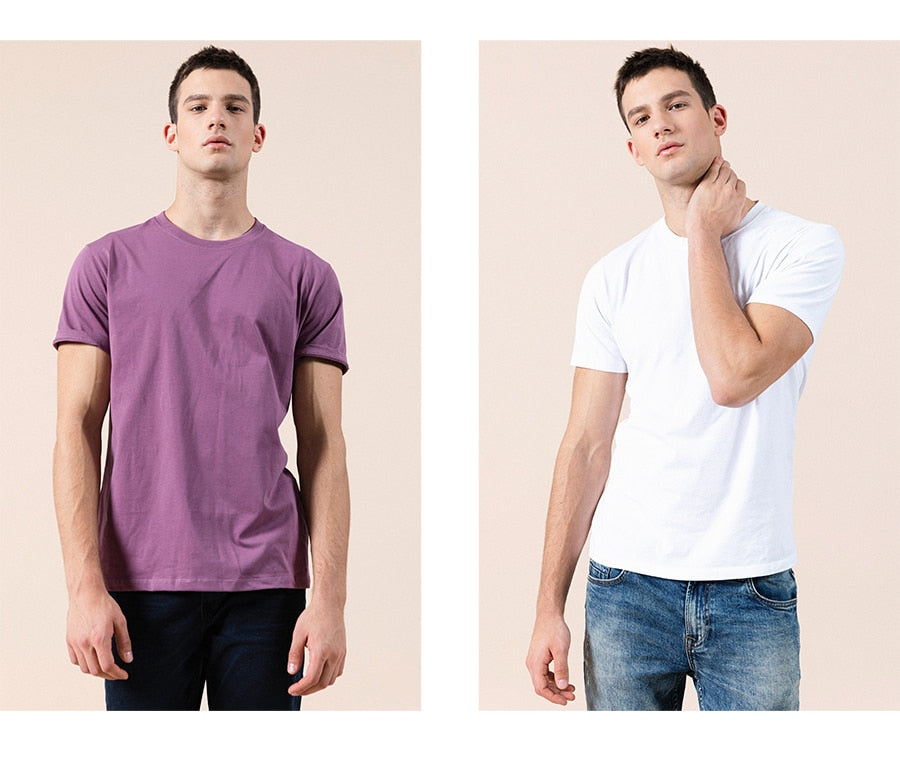 2022 Summer New 100% Cotton Solid Men Causal O-neck Basic T-shirt - PUPU