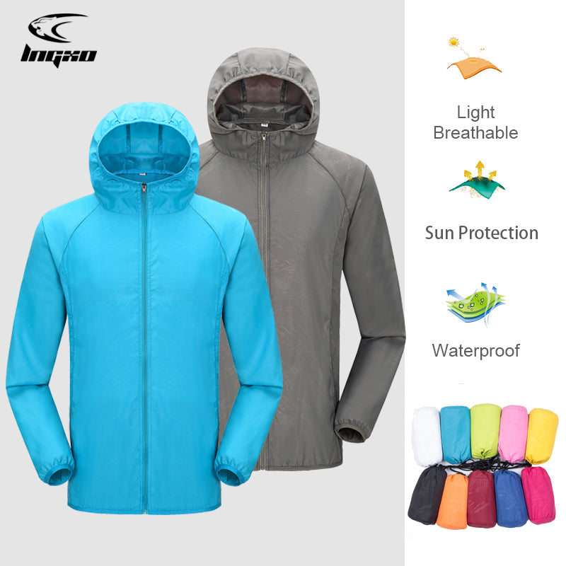 Men Women Waterproof Rain Jacket Sun Protection Hoodie - PUPU